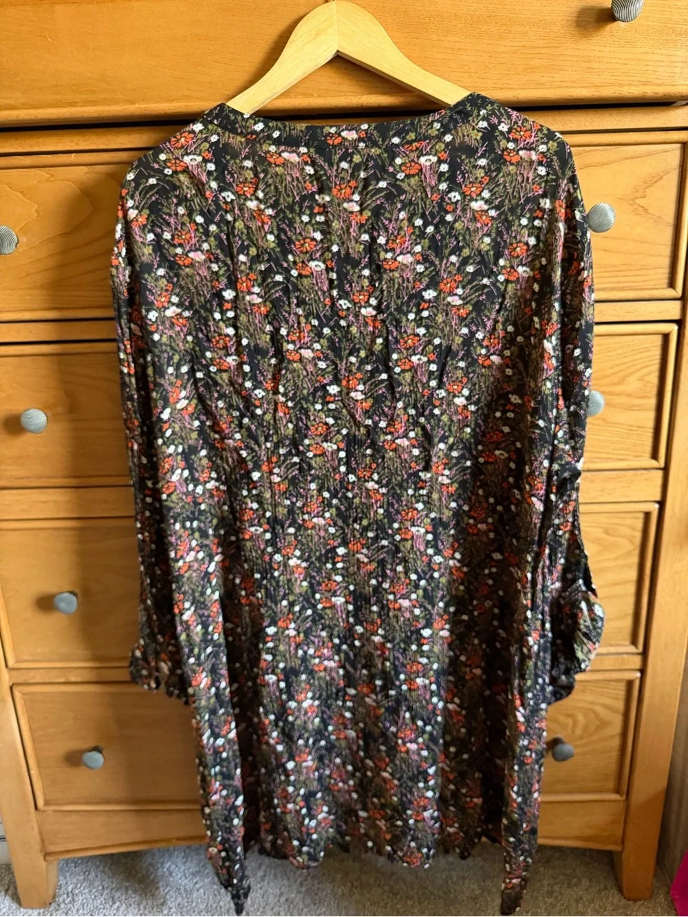 Ulla Popken Womens Floral Dress Size 16/18 Black Fall Boho Whimsigoth Dark Fairy